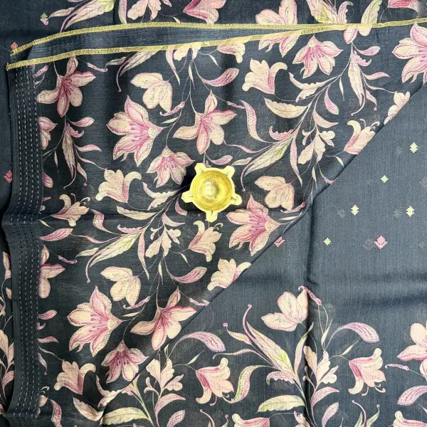 Black FLoral Design Linen cotton Saree