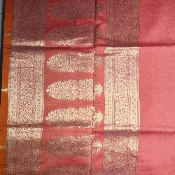 Orange with Pink Lehariya Pattern Chiniya Silk Saree