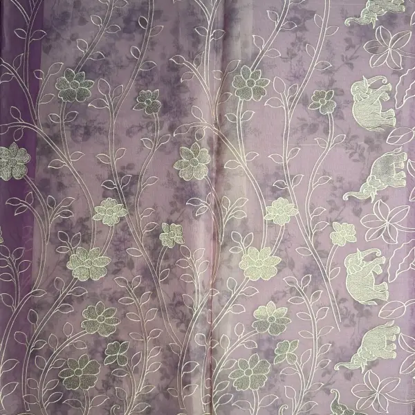 Lavender Scallop border with Floral Pattern Organza Saree