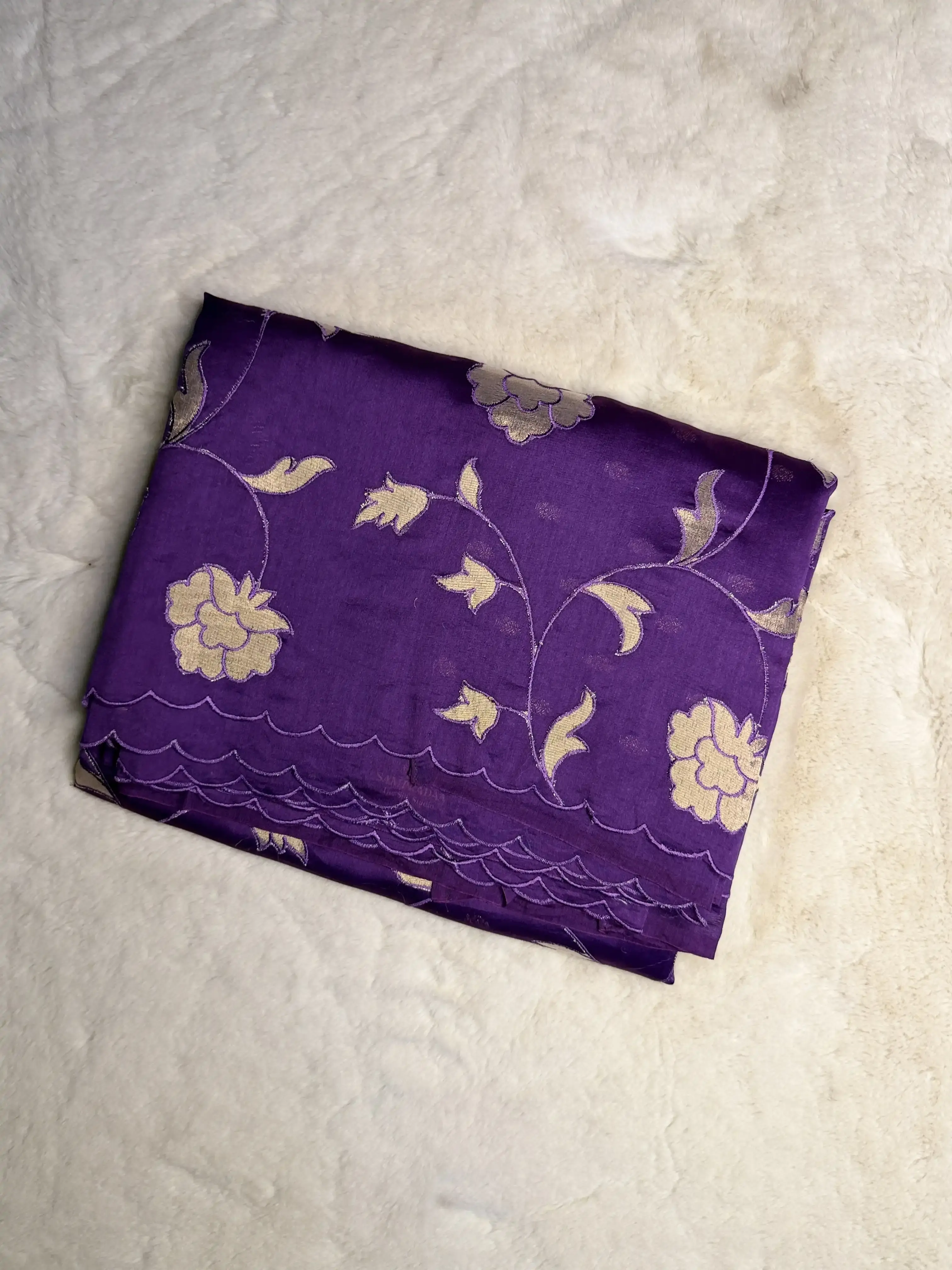 Purple Patch Work with Scallop border Organza Saree