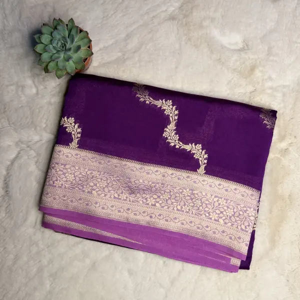 Purple With Pink Lehariya pattern Chiniya Silk Saree