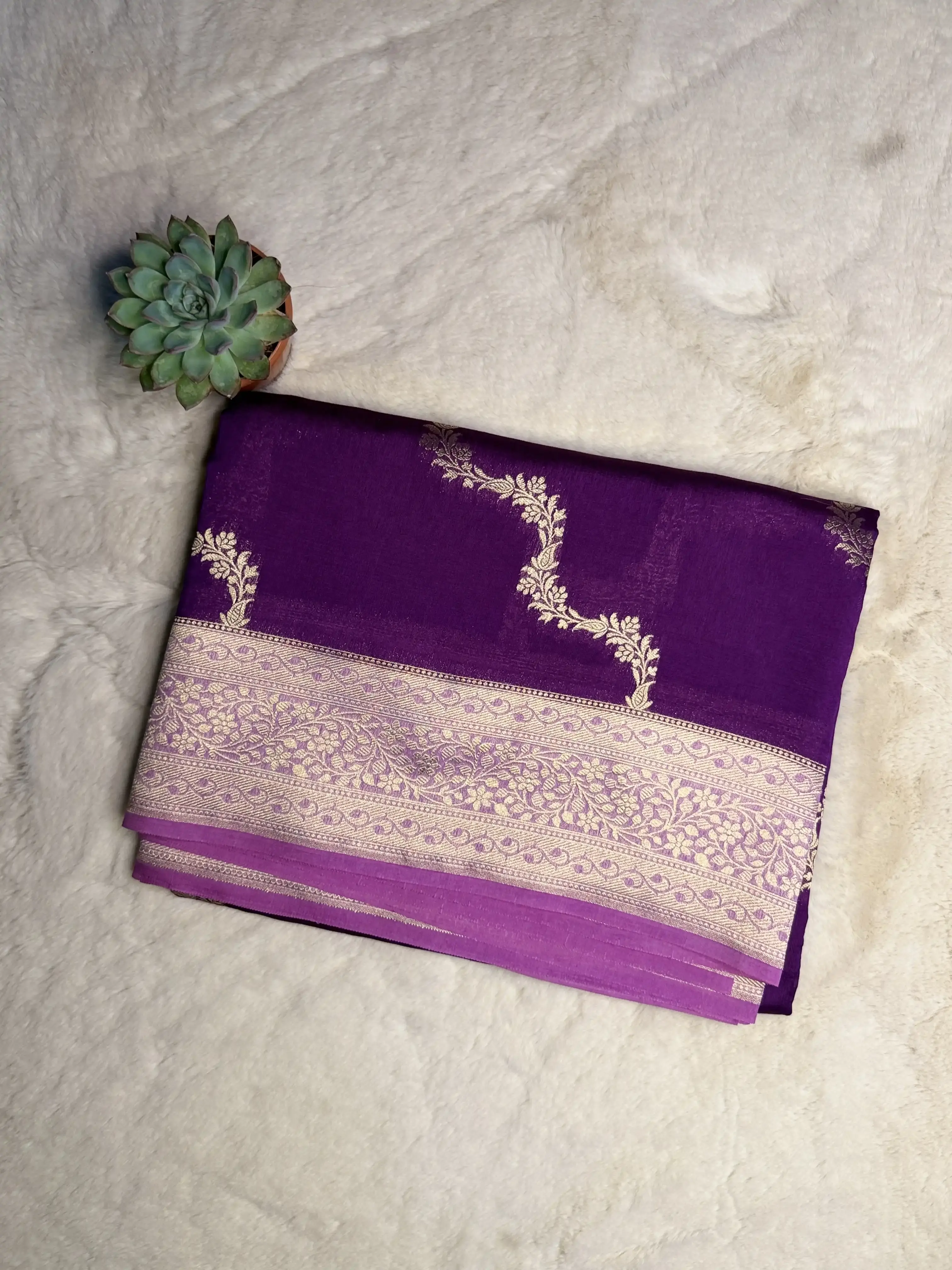Purple With Pink Lehariya pattern Chiniya Silk Saree