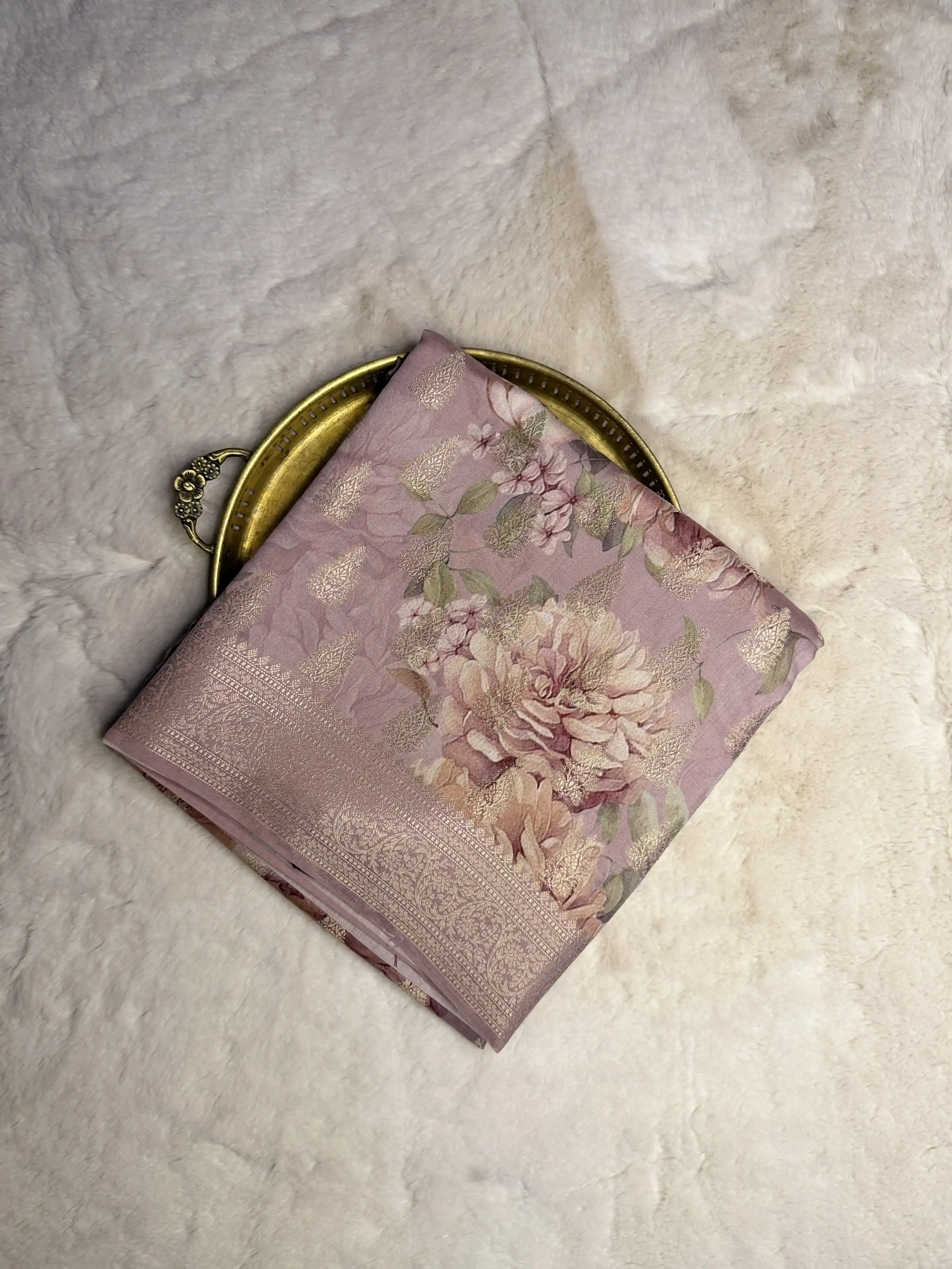 Cream Floral pattern with buttas Muga Silk Saree