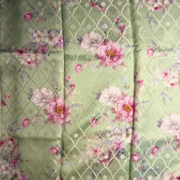Pista Green Floral Pattern with buttas Muga Silk Saree