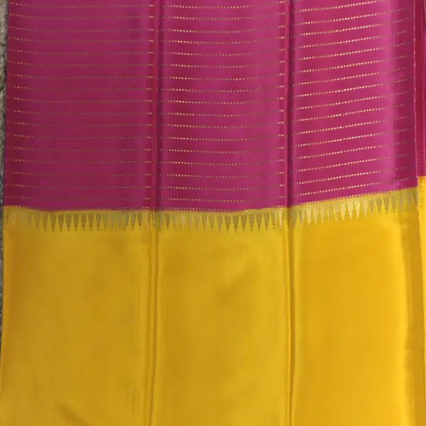 Orange body with pink checks border pure crepe silk saree 120gsm