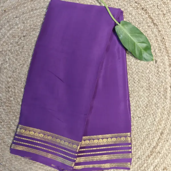 Purple plain with rich border and pallu pure mysore crepe silk saree 120gsm