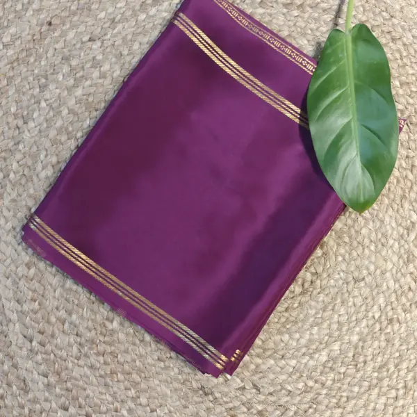 Purple long bentex border pure crepe silk saree 120gsm