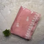 Peach Chikankari work pure organza saree