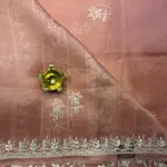 Peach Chikankari work pure organza saree