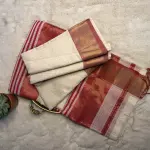 White & Red Microchecks Maheshwari Silk Cotton Saree