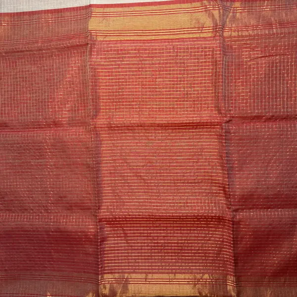 Grey with Red Self checks Maheshwari Silk Cotton Saree