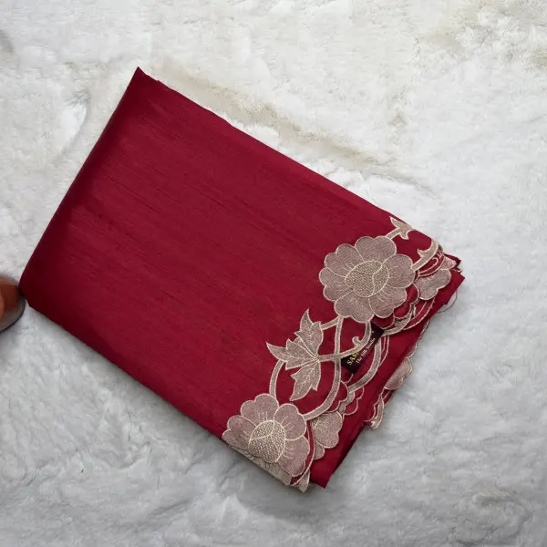 Red Scallop Border Semi Tussar Silk Saree