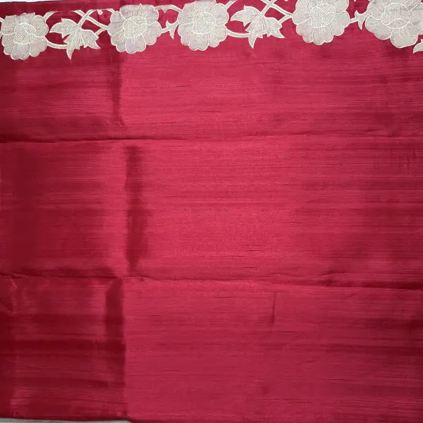 Red Scallop Border Semi Tussar Silk Saree