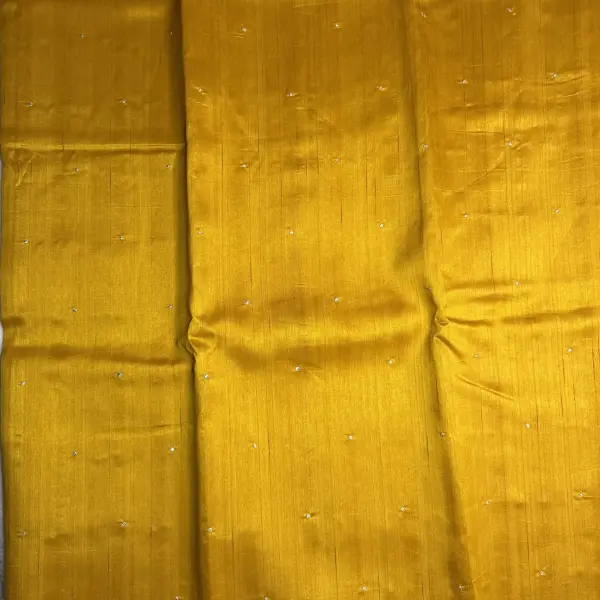 Yellow with thread work semi Raw Silk Saree