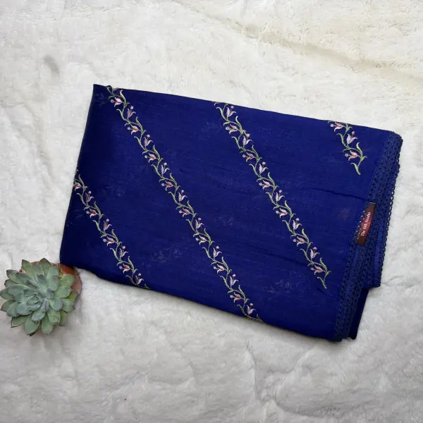Navy Blue lehariya thread work Semi Tussar Silk Saree