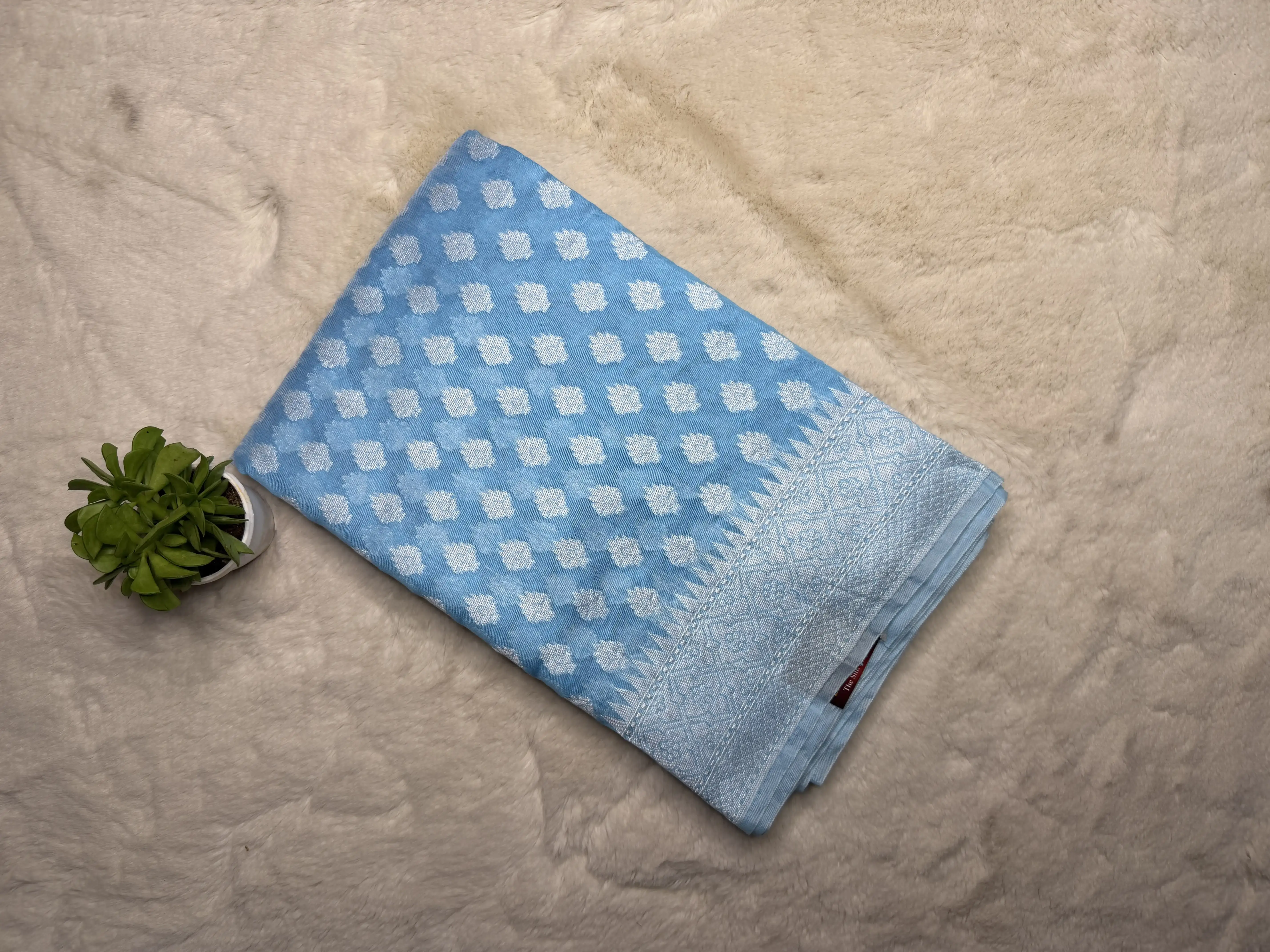 Blue silver buttas fancy Saree