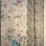 Peach thread work border digital print Linen Saree