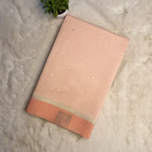 Peach with elegant mirror work Kota Cotton Saree