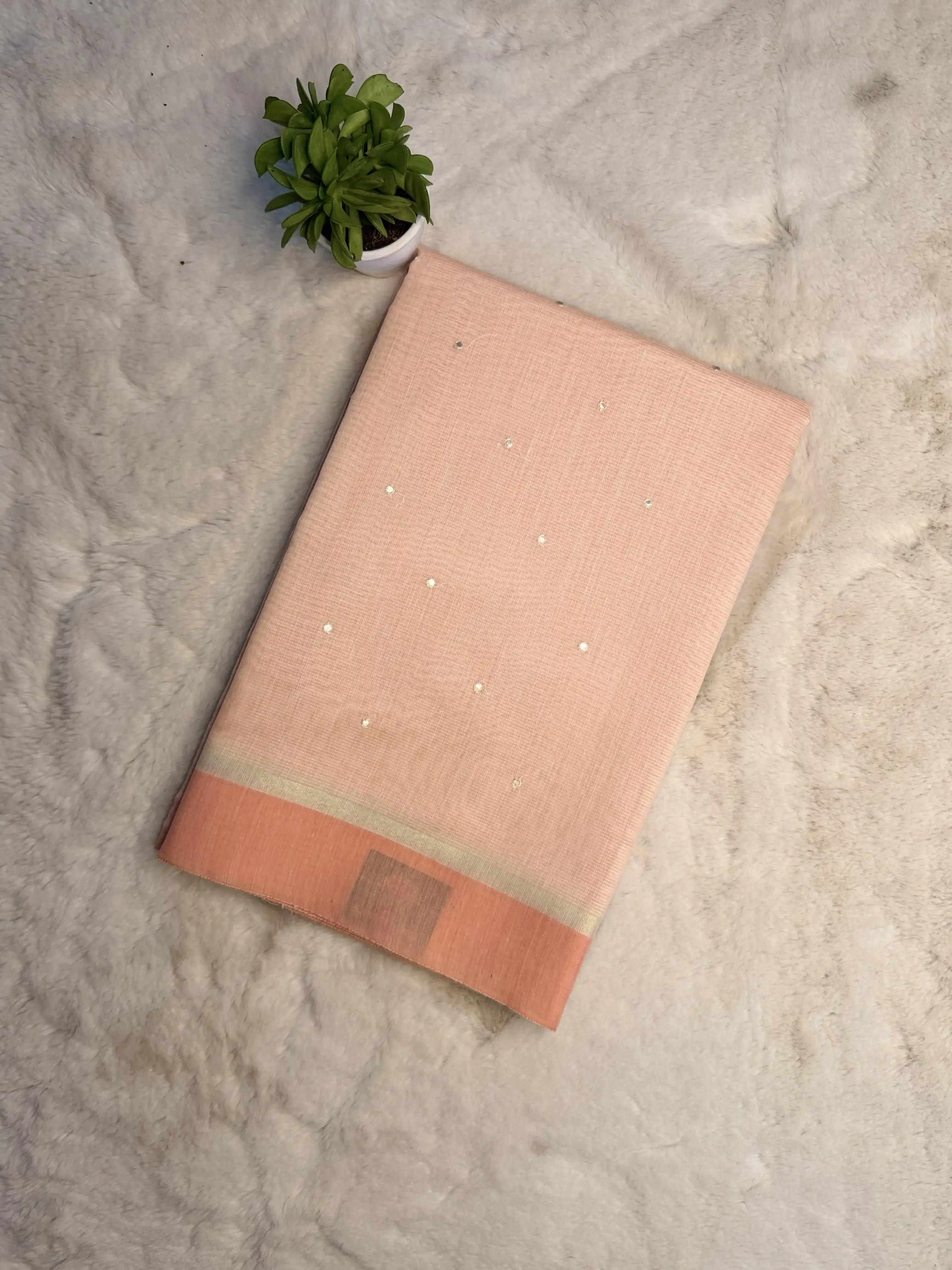 Peach with elegant mirror work Kota Cotton Saree