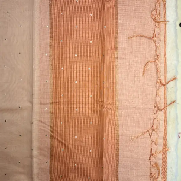 Peach with elegant mirror work Kota Cotton Saree