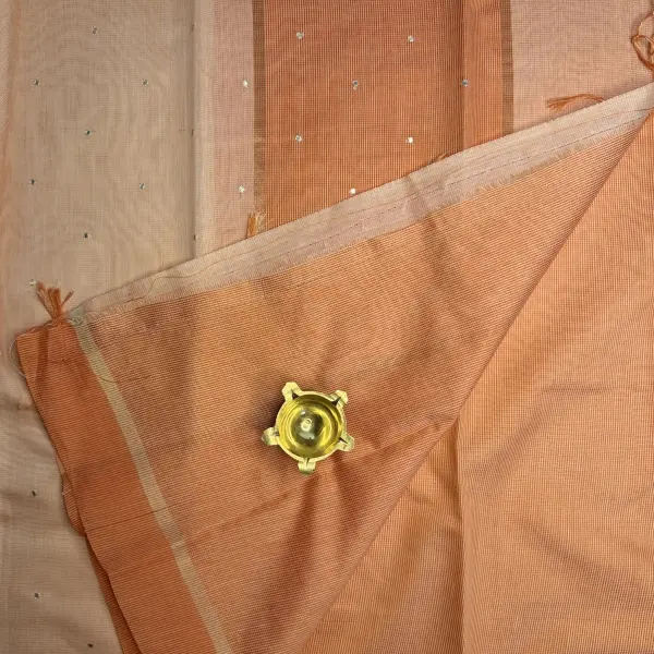 Peach with elegant mirror work Kota Cotton Saree