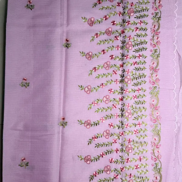 Rose Pink with floral thread work Kota Silk Cotton Saree