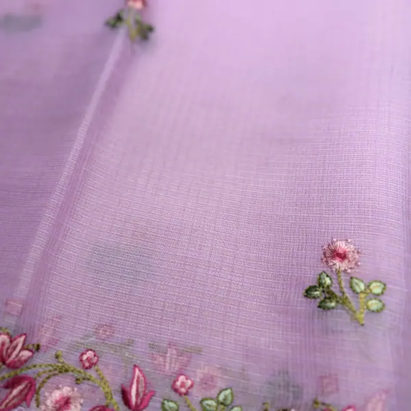 Rose Pink with floral thread work Kota Silk Cotton Saree