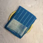 Blue Stripes Semi Crepe Fancy Saree