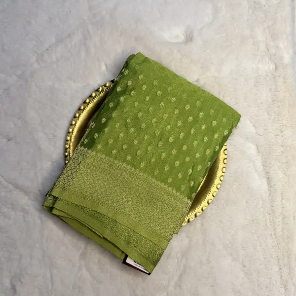 Mehandi Green Small Buttas Khaddi Georgett Saree