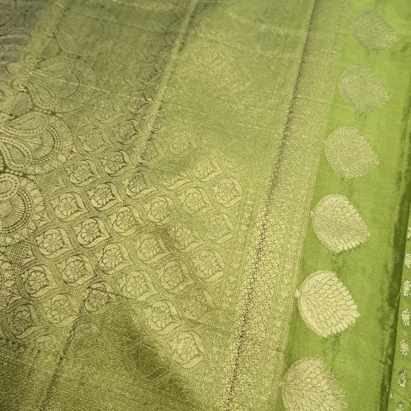 Mehandi Green Small Buttas Khaddi Georgett Saree
