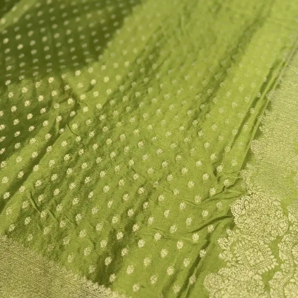 Mehandi Green Small Buttas Khaddi Georgett Saree