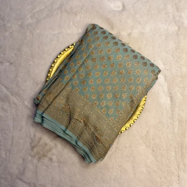 Powder Blue antique zari Pure Khaddi Georgett Saree