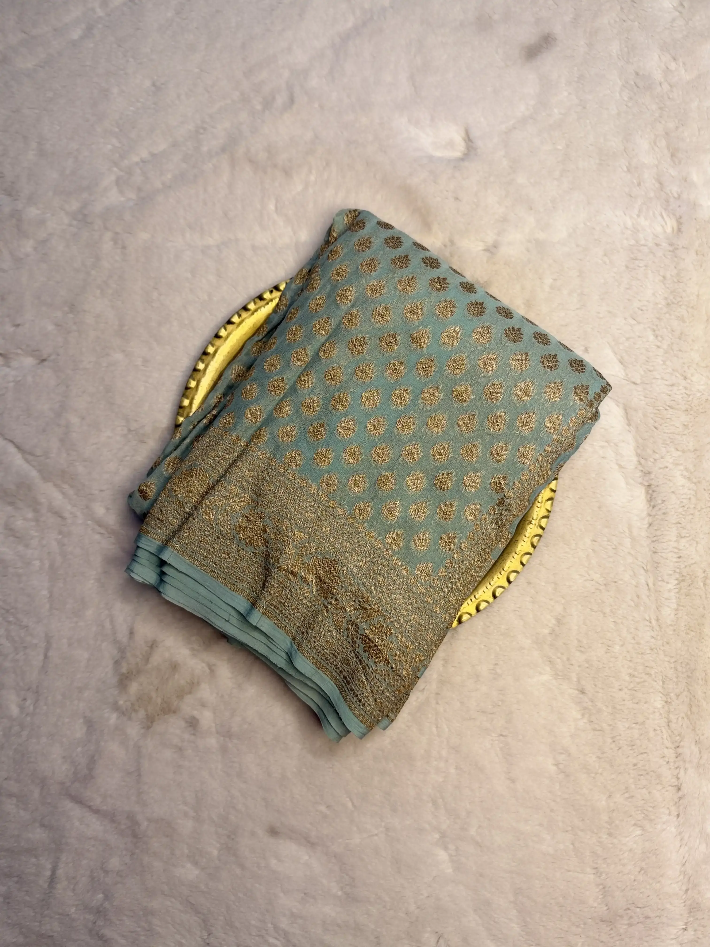 Powder Blue antique zari Pure Khaddi Georgett Saree