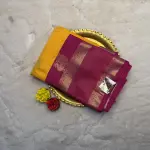 Yellow & Pink Bentex border with peacock motifs Semi Silk Saree