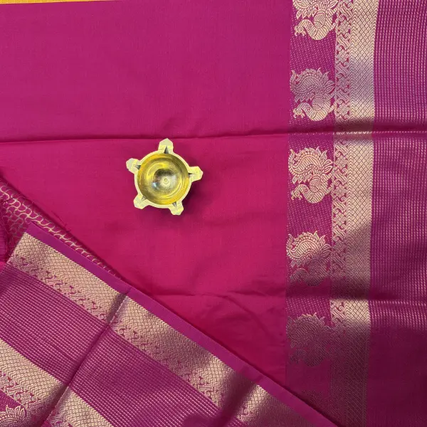 Yellow & Pink Bentex border with peacock motifs Semi Silk Saree