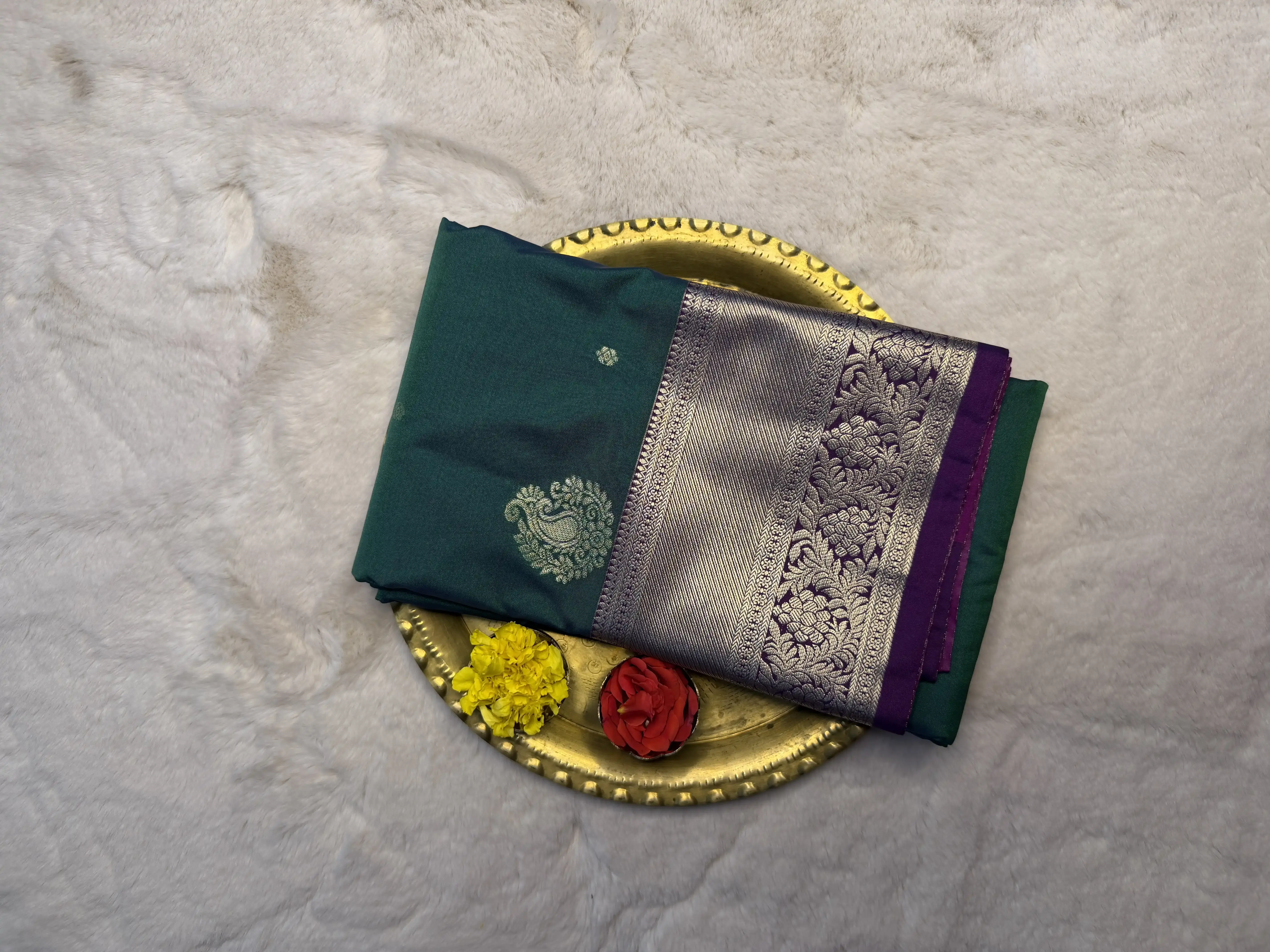 Green With Pink big border Semi Silk Saree