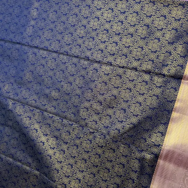 Navy Blue & Pink Border Semi Silk Saree