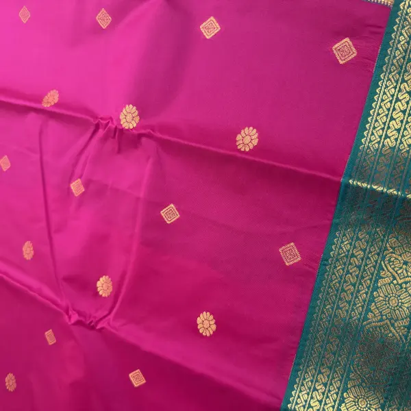 Pink With Green Border Semi Silk Saree