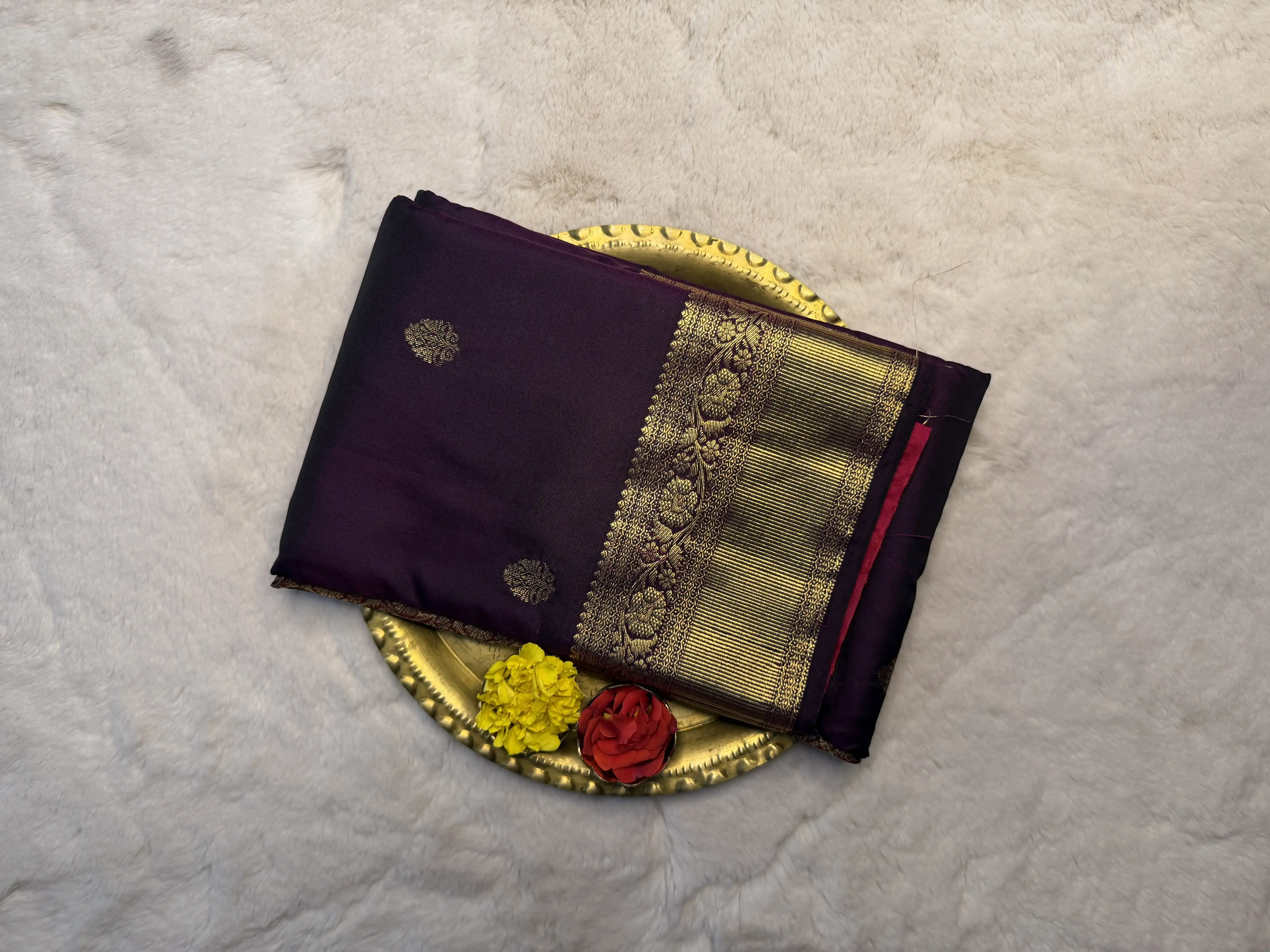 Wine body with rich border & pallu Semi Silk Saree