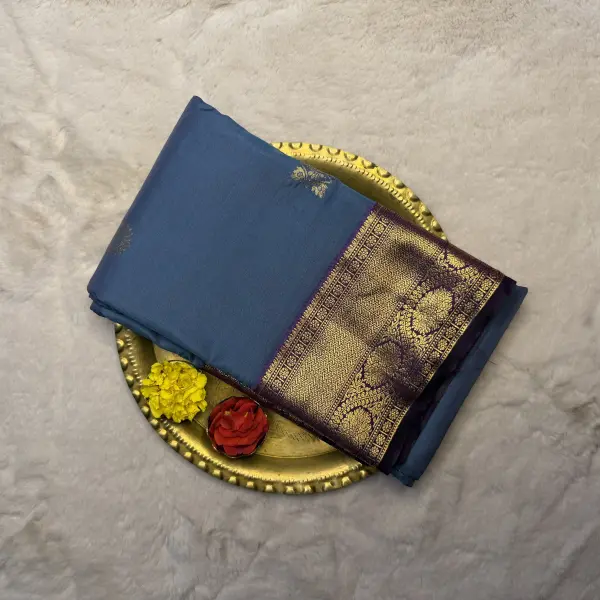 Grey with Maroon Border Semi Silk Saree