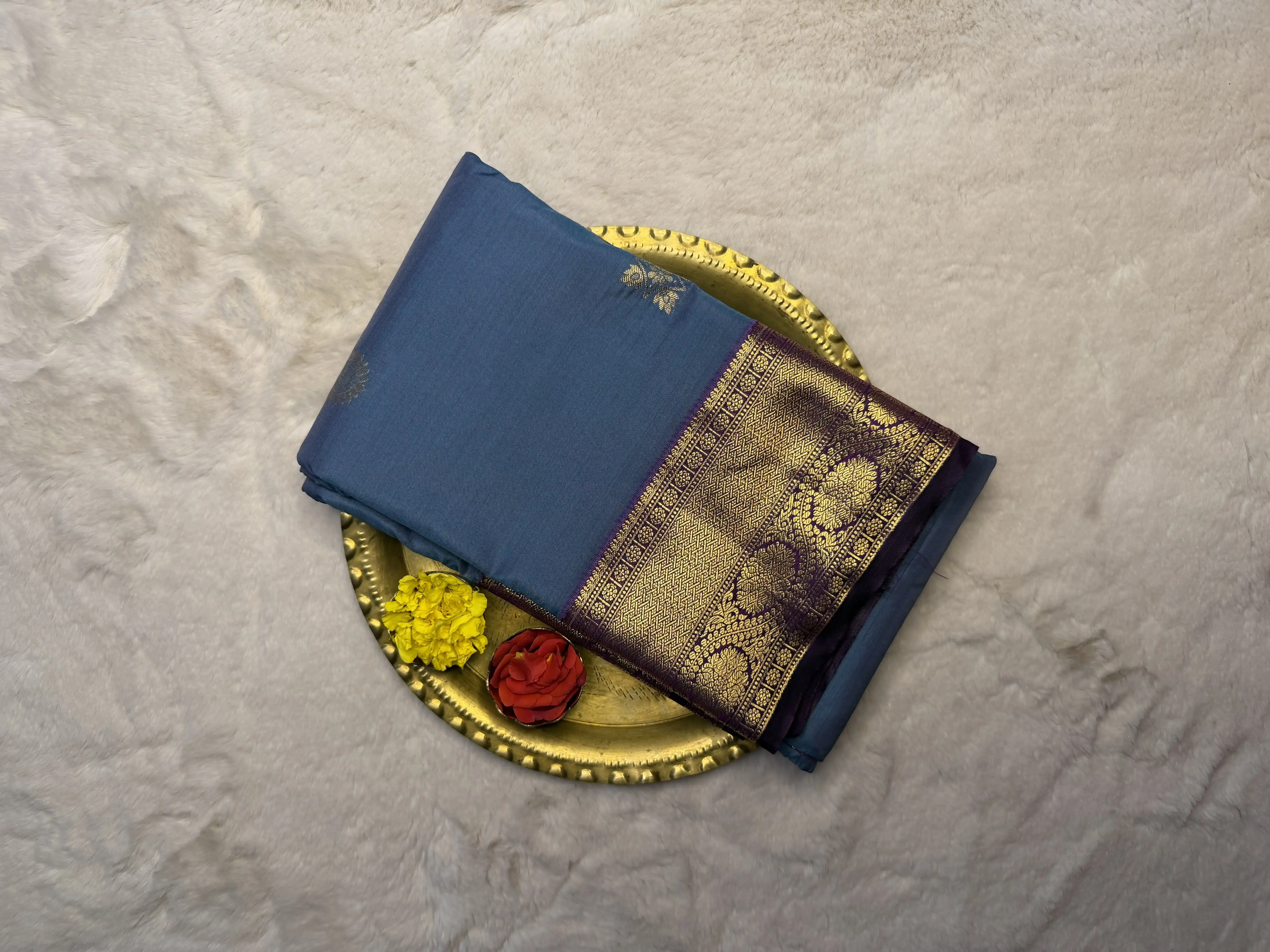 Grey with Maroon Border Semi Silk Saree