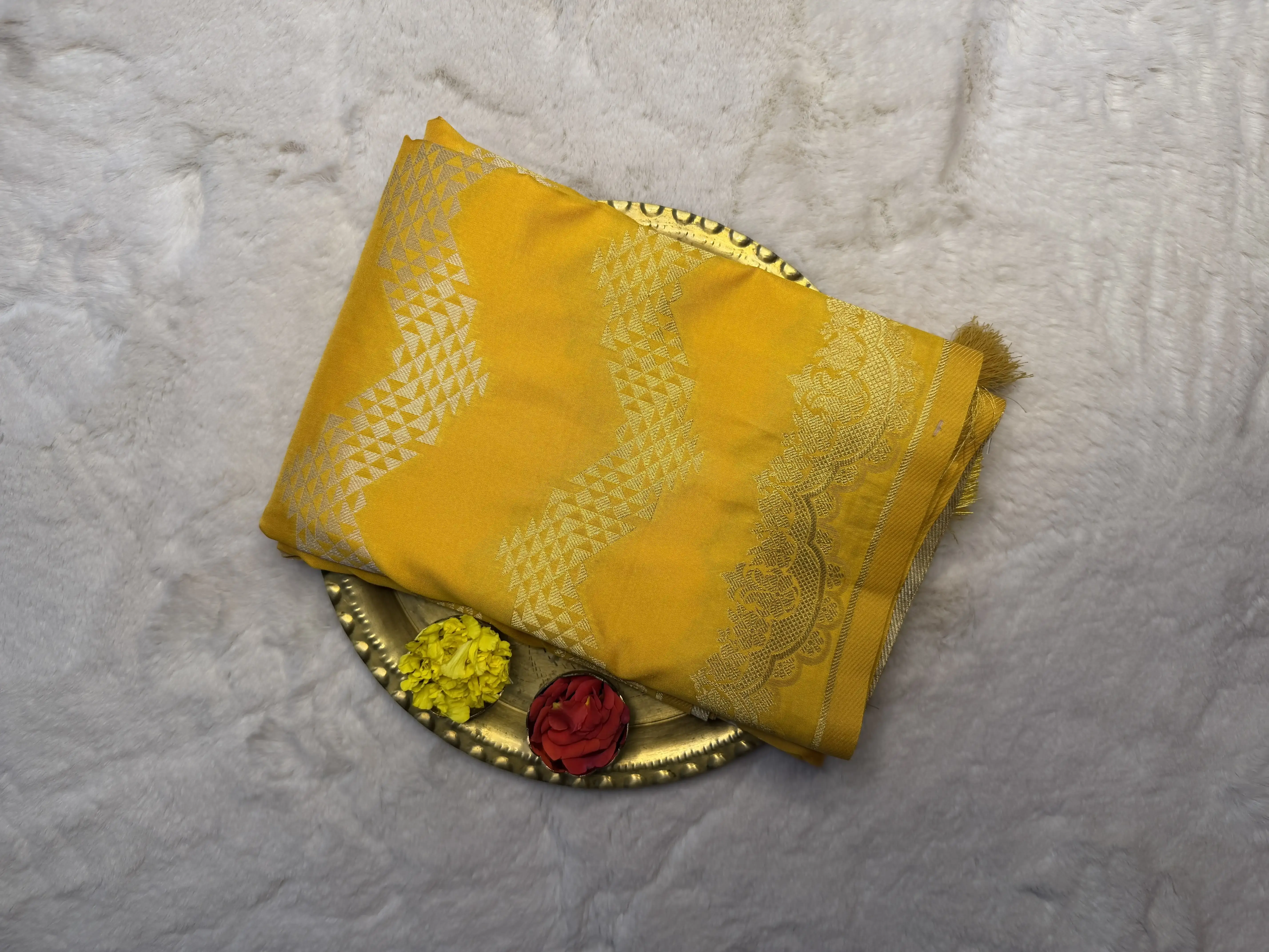 Yellow lehariya design Semi Silk Saree
