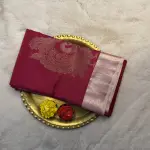 Red & Baby Pink border with peacock motif Semi Silk Saree