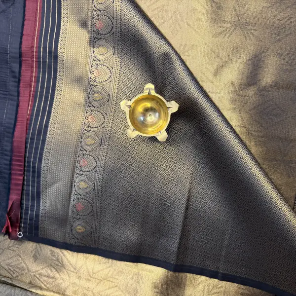 Gold with Black zari border tissue Semi Silk Saree
