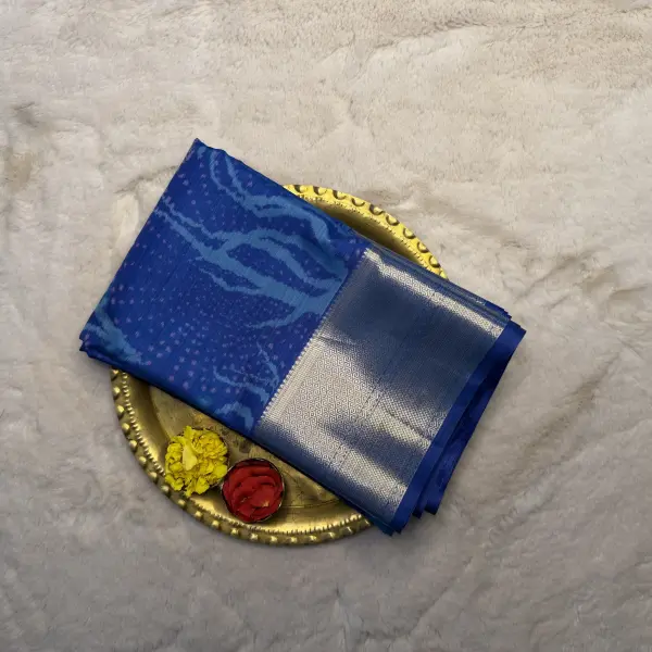 Peacock Blue With Contrast Blouse Semi Silk Saree