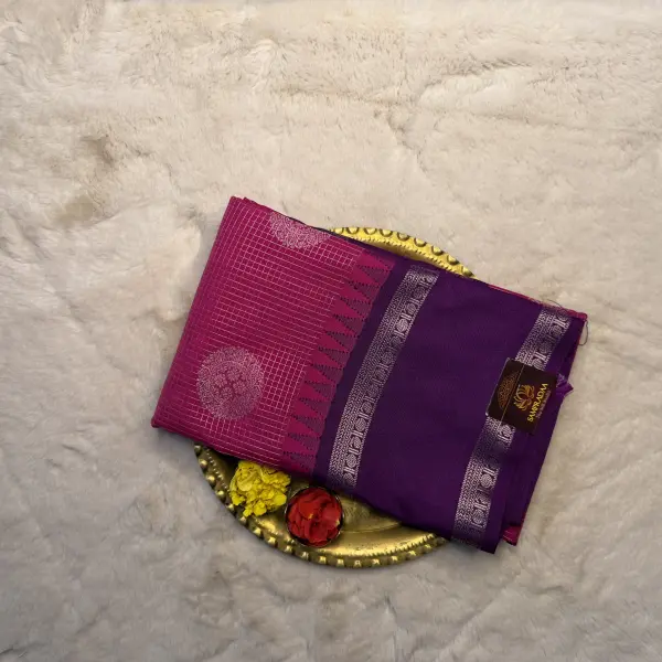Pink with Purple Bentex Border Semi Silk Saree
