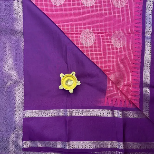 Pink with Purple Bentex Border Semi Silk Saree