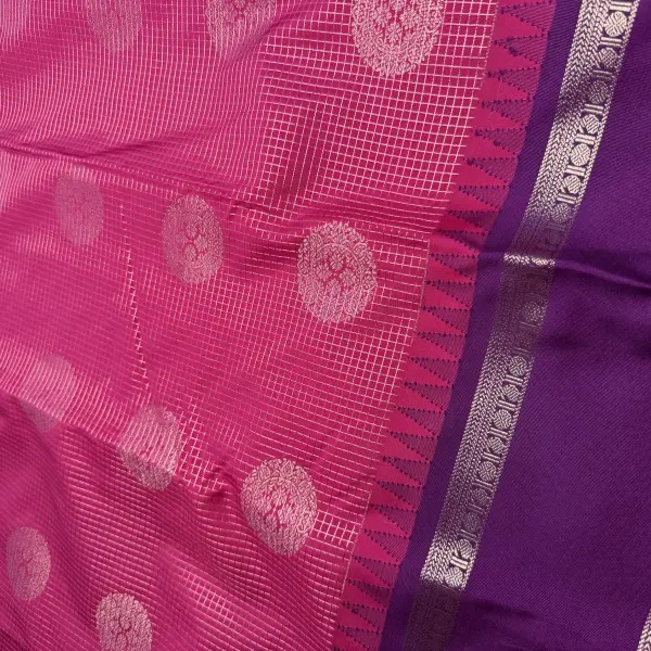 Pink with Purple Bentex Border Semi Silk Saree