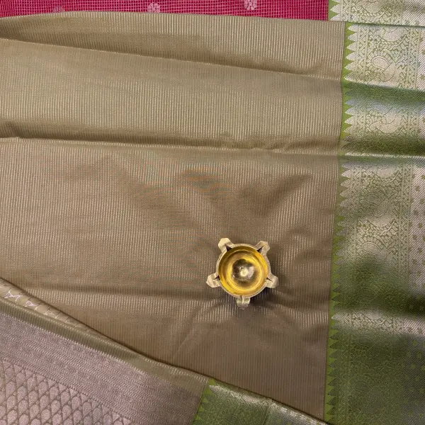 Pink & Green Microchecks Semi Silk Saree