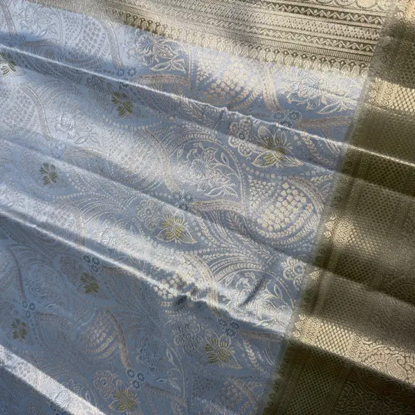 Powder Blue & Olive Green tissue Semi Silk Saree
